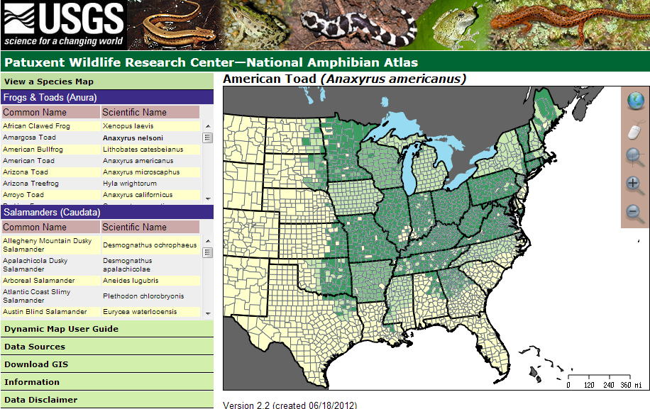 A screenshot of the National Amphibian Atlas website