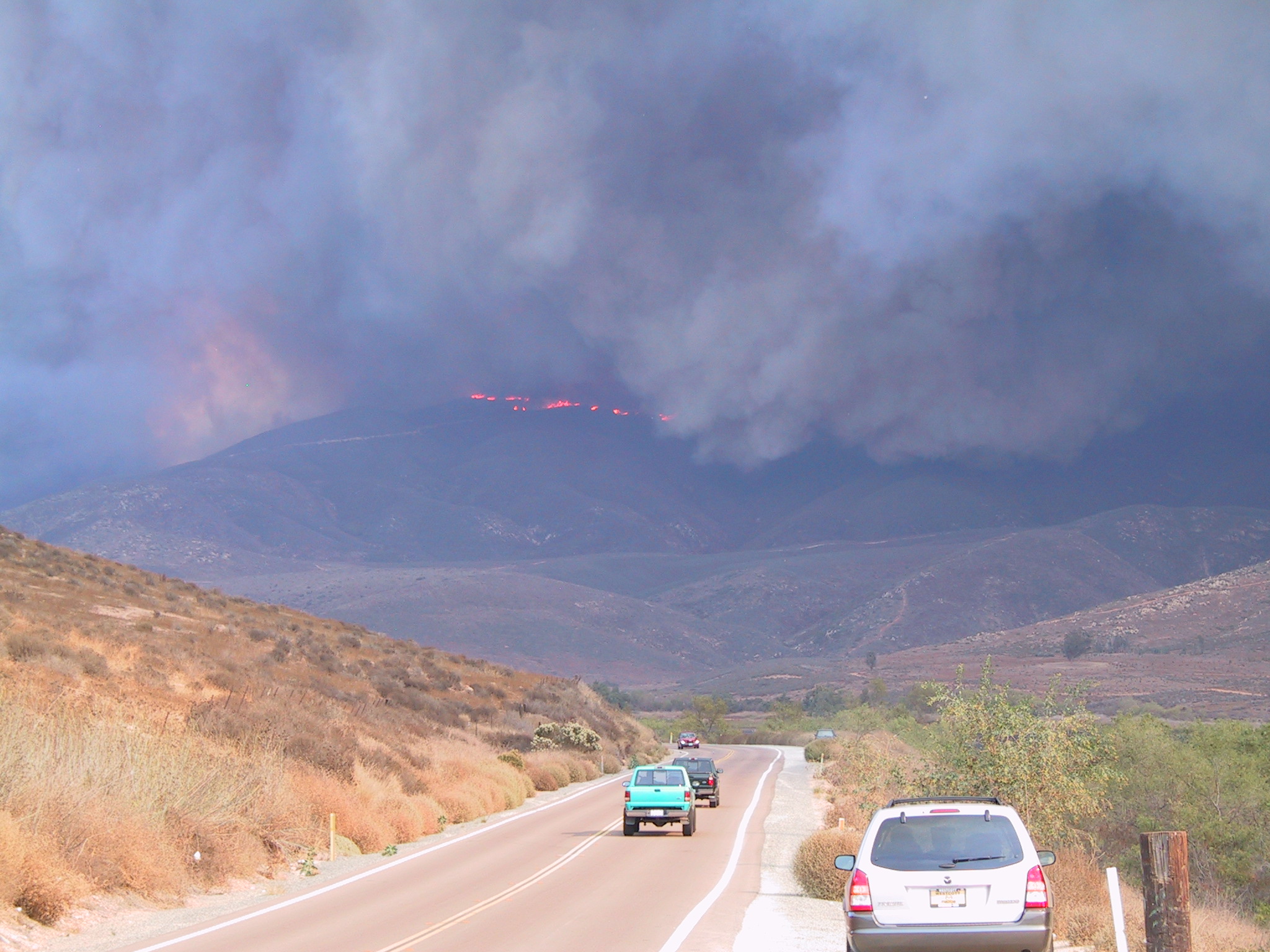Otay Fire in 2003 on Otay Mountain.<br />Photo by: Robert Fisher, USGS