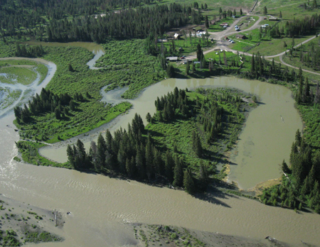 Oxbow off the Buffalo Fork River (post flooding) at the USFS Blackrock Ranger Station Compound, 2011<br />Photo by: Deb Patla