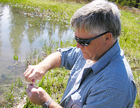 USGS research zoologist Stephen Corn at the Blackrock oxbow<br />Photo by: Erin Muths